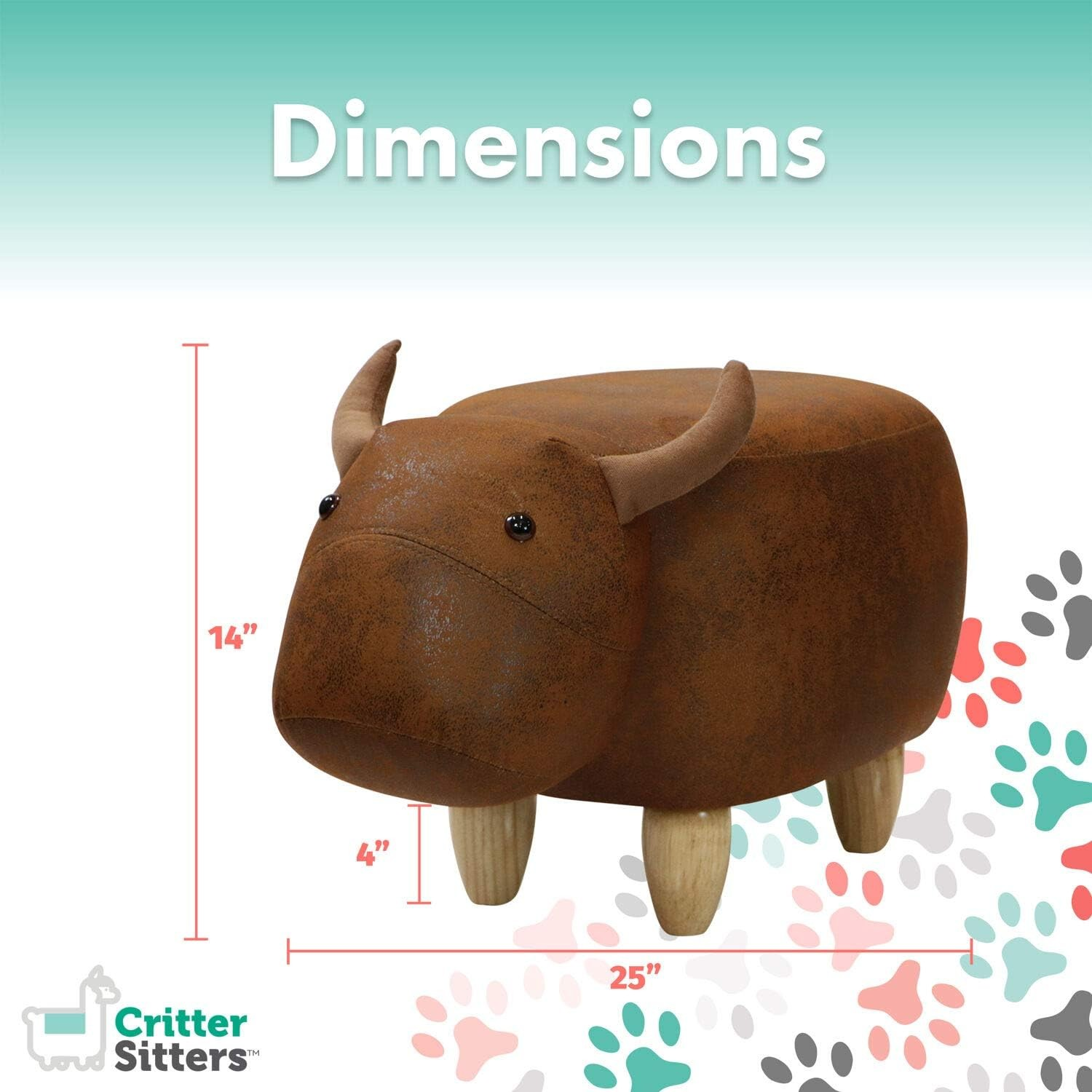 Critter Sitter Faux Leather Dino Ottoman Wood Legs 14in