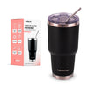 Vaso Térmico de Acero Inoxidable con Tapa Hermética (800 ml), 2 popotes y Limpiador
